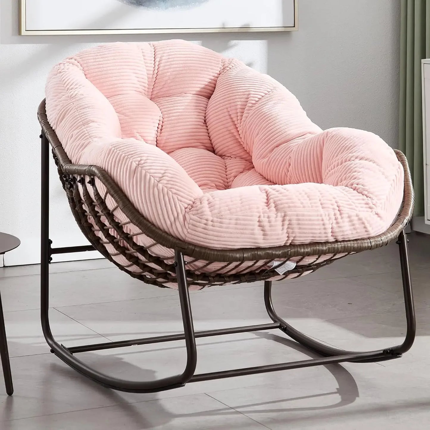 GUANGBAI Oversized Papasan Rocking Chair Padded Cushion