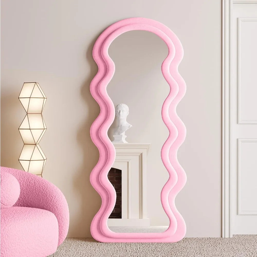 HUANZHUANG Modern Wavy Arched Standing Floor Mirror