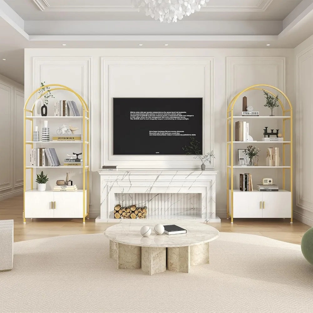 TANGXU Arched Bookshelf With Doors Metal Frame Shelving