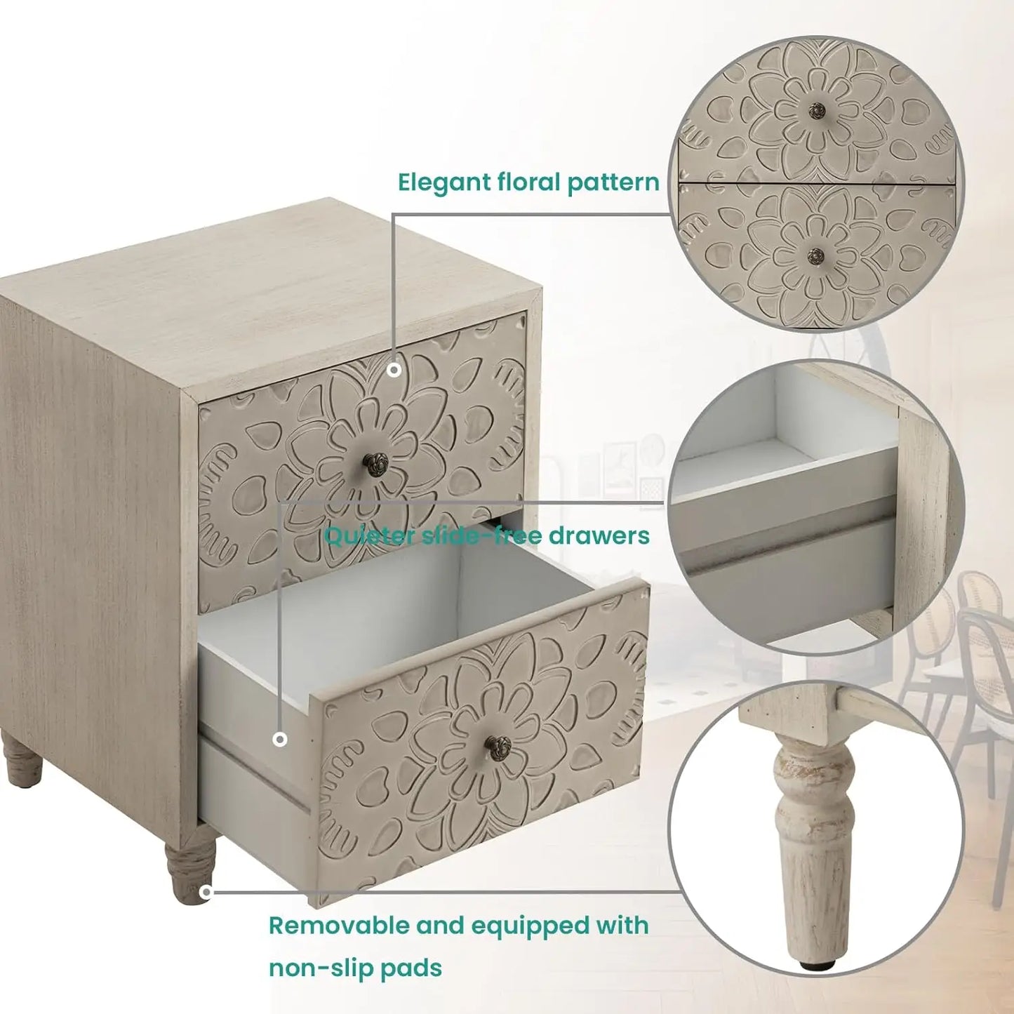 General Vintage Nightstand Two Drawer Farmhouse Night Table