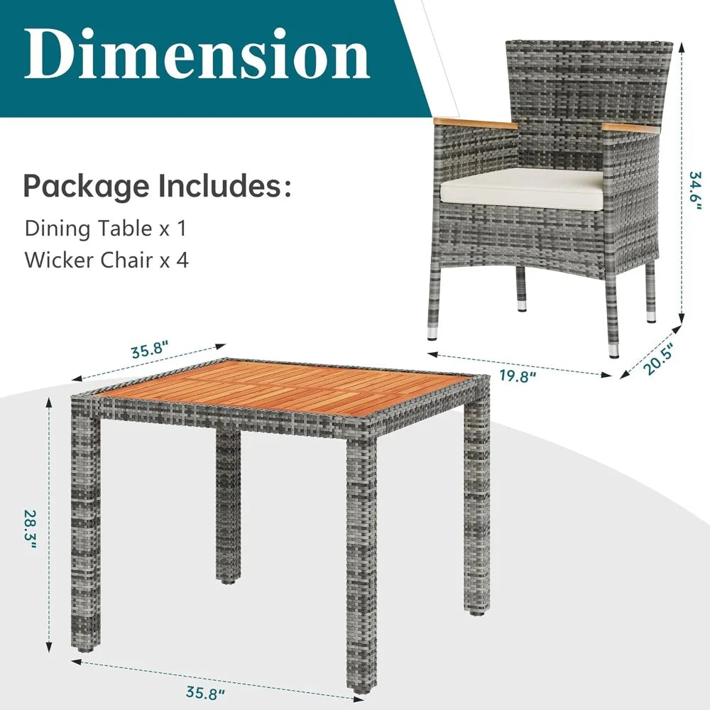 Wicker Patio Conversation Set Wooden Table And Cushions