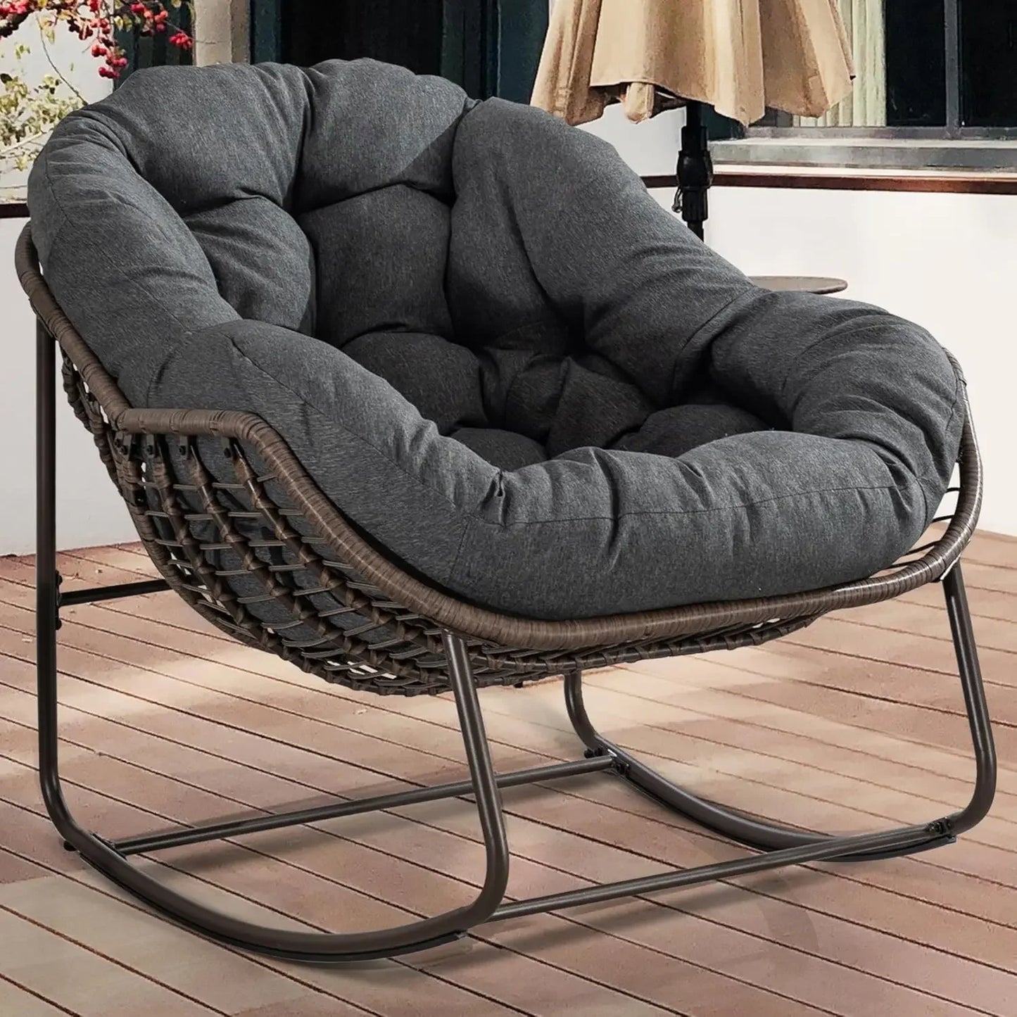 GUANGBAI Oversized Papasan Rocking Chair Padded Cushion