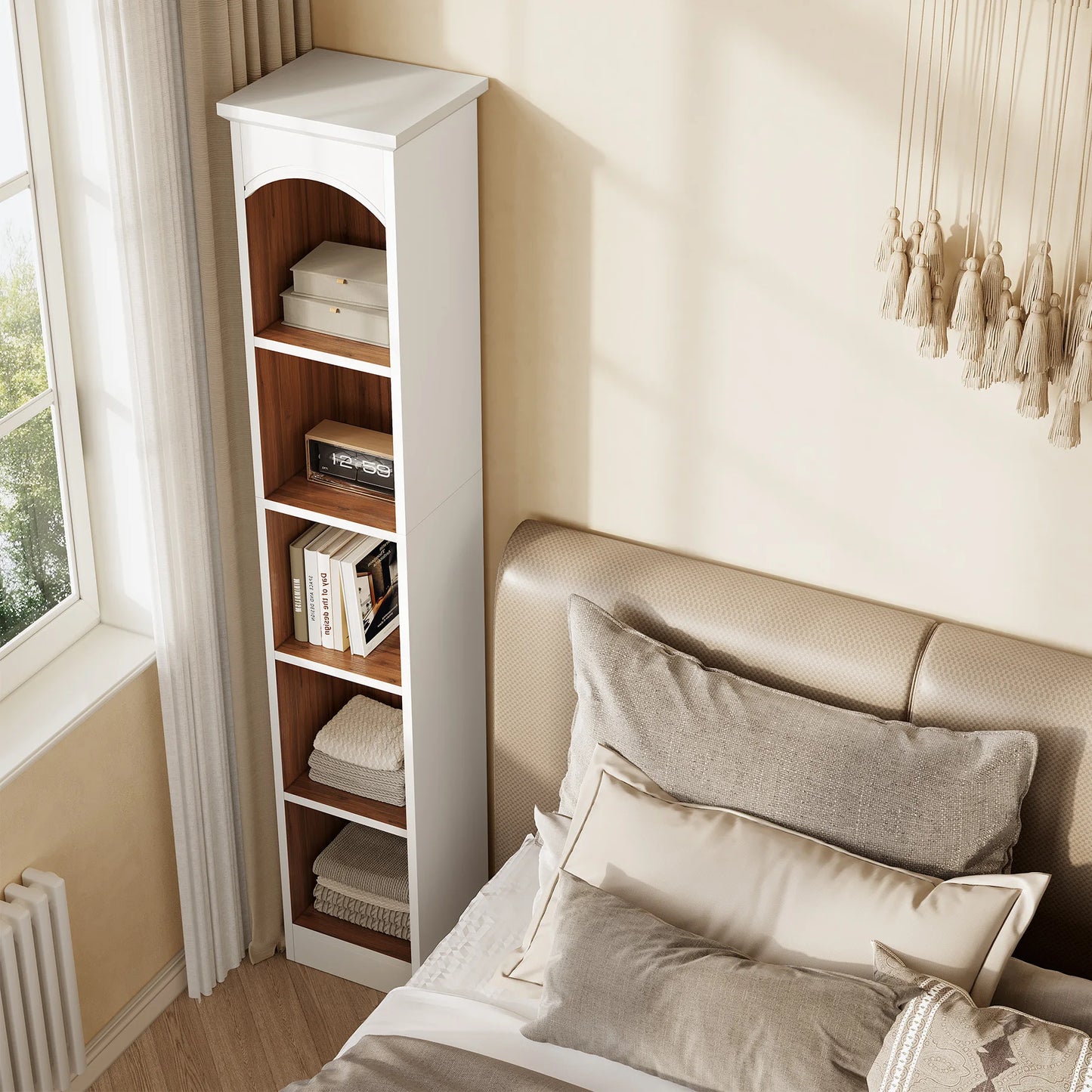 Tribesigns Modern Slim Five Tier Narrow Corner Bookshelf