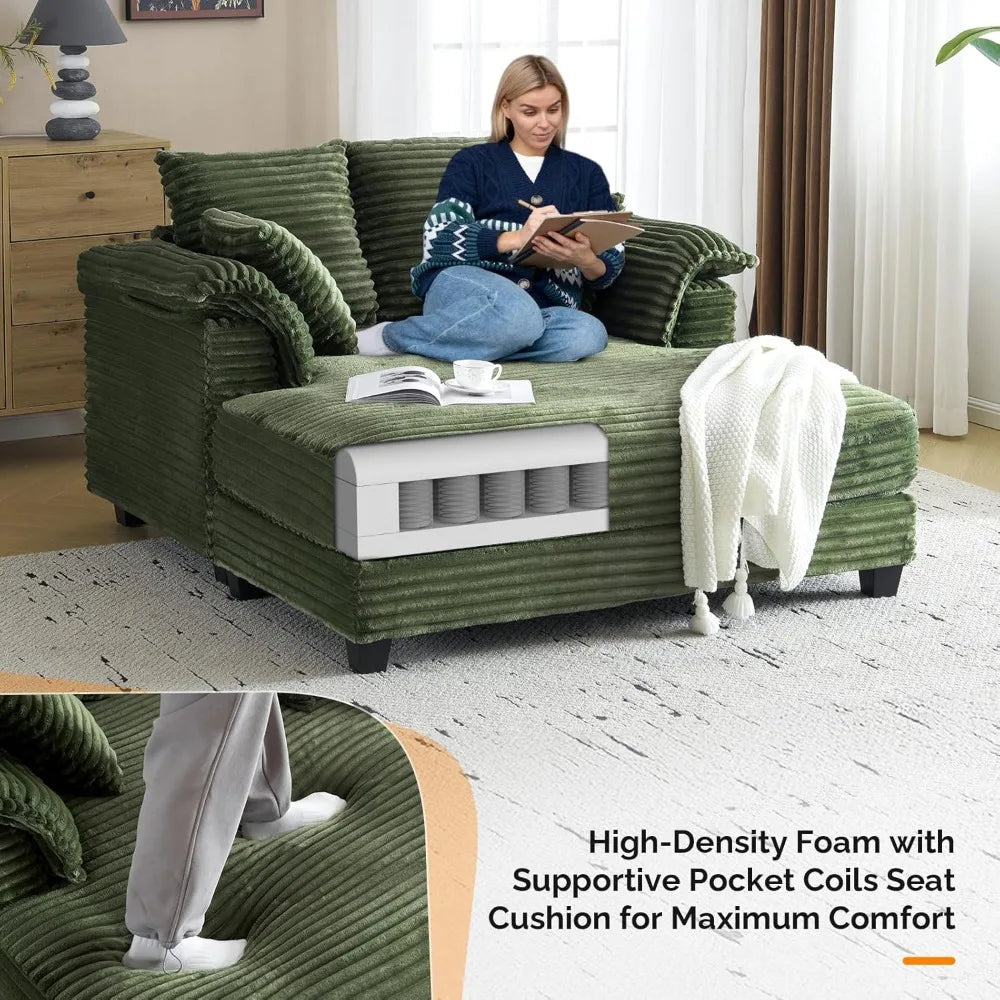 GUANGBAI Oversized Corduroy Reclining Chaise Sofa Bed
