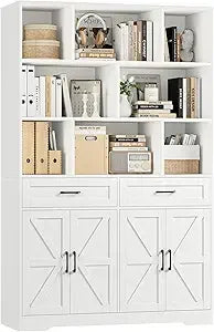 Hostack Six Tier Bookcase With Drawers And Doors Storage