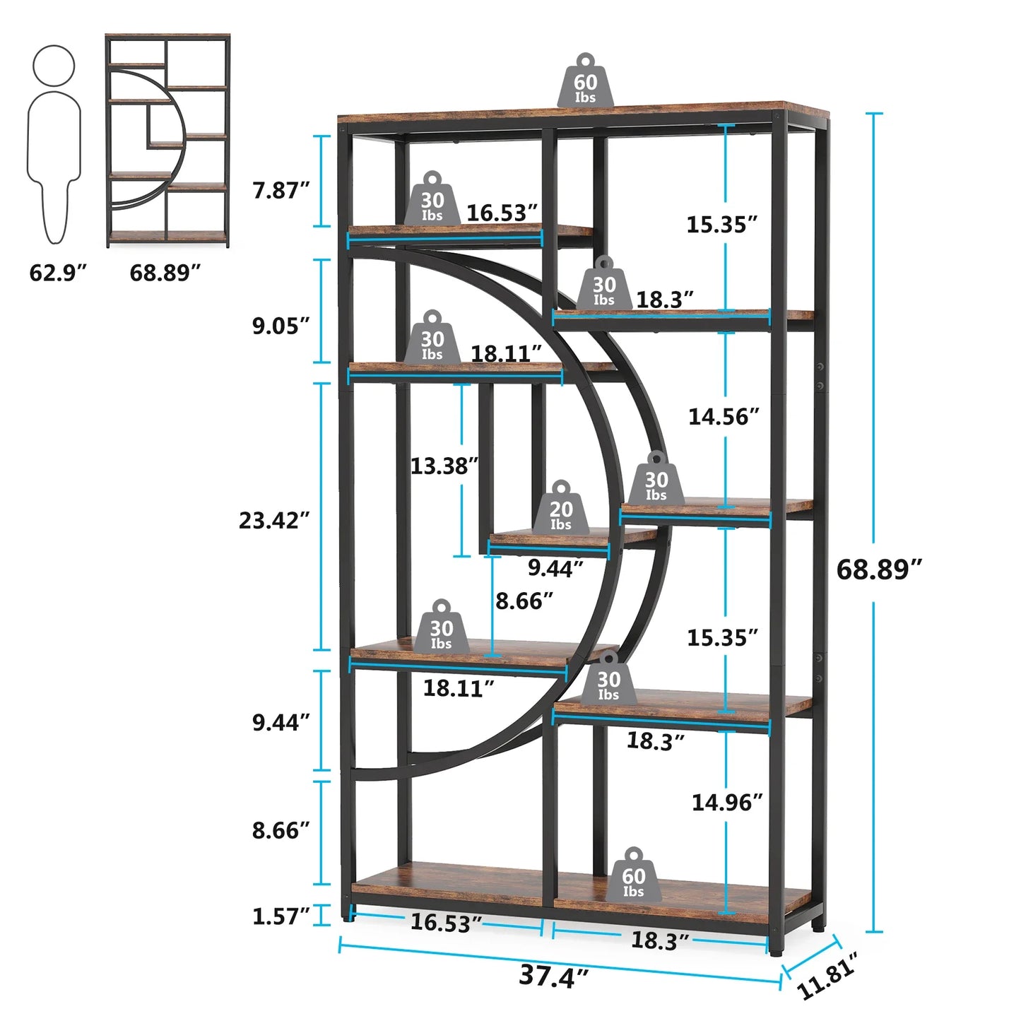 Tribesigns Industrial 5-Tier Etagere Bookcase Freestanding Tall Bookshelf