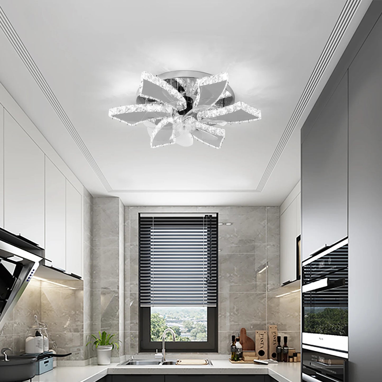 GreeLustr LED Ceiling Fan Light Chandelier With Blades