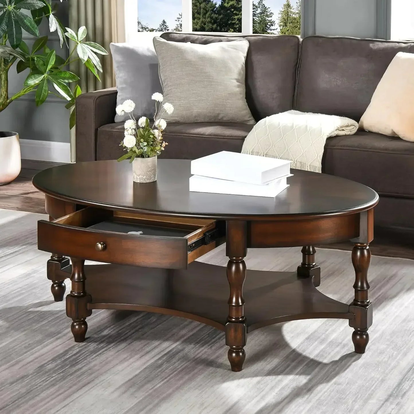 General Use Solid Wood Coffee Table With Drawer And Shelf