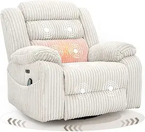 MKDK Power Swivel Rocker Recliner With Massage Heat USB Charging