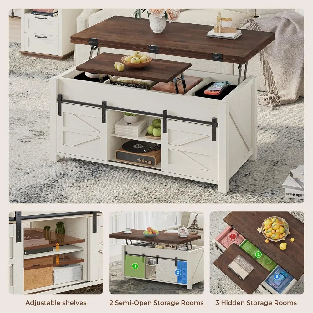 Preferred Lift Top Farmhouse Coffee Table With Adjustable Shelves
