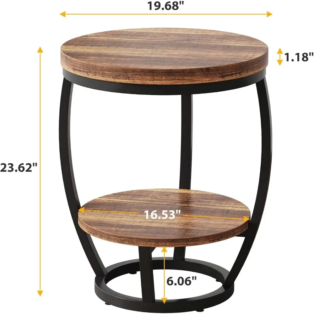 Guangbai Round End Table Two Tier Industrial Nightstand