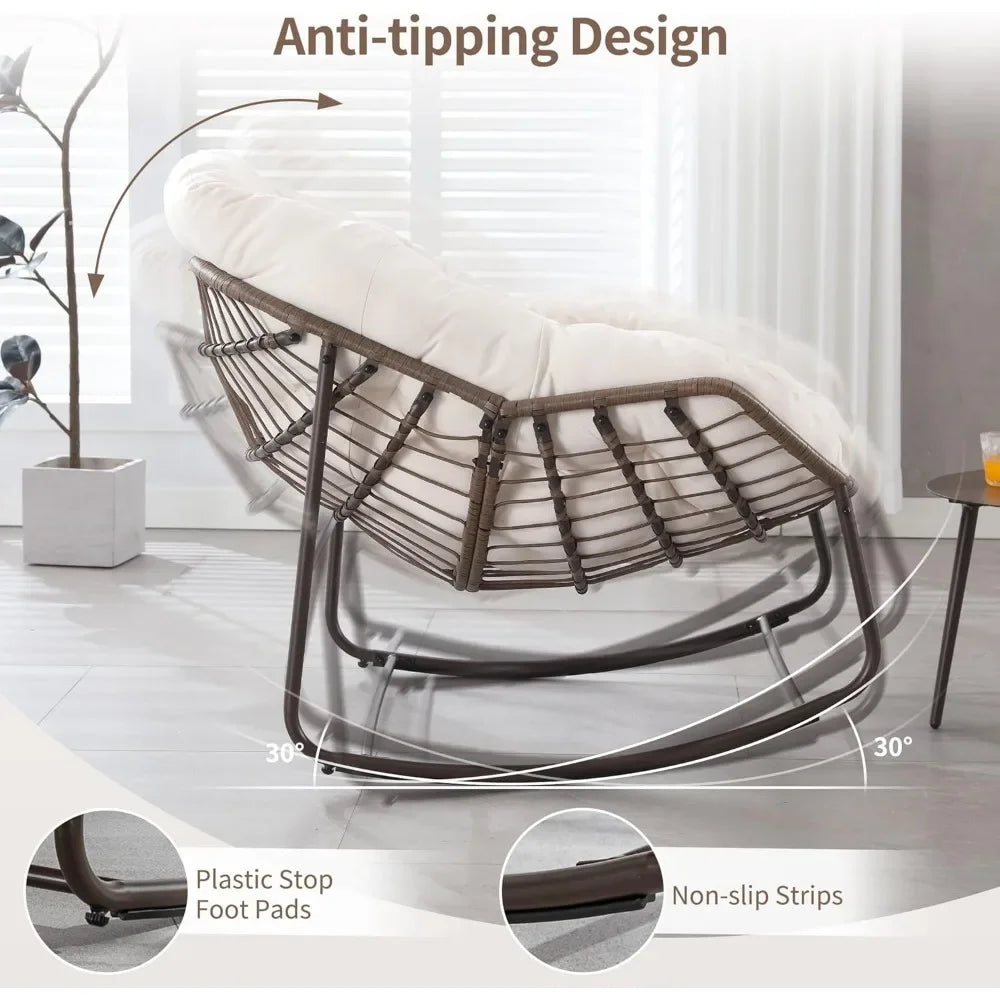 GUANGBAI Oversized Papasan Rocking Chair Padded Cushion