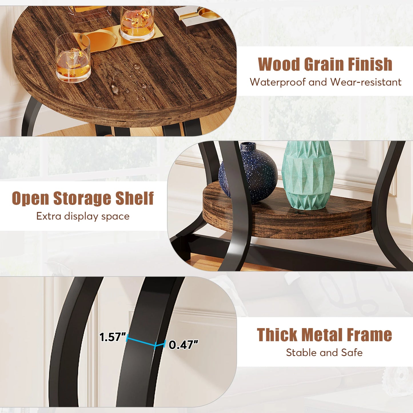 Tribesigns Half Round End Table Set of Two Tier Side Tables