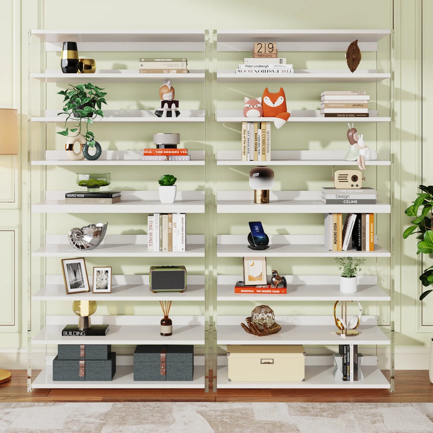 Tribesigns Acrylic Bookshelf With Wood Shelves Display