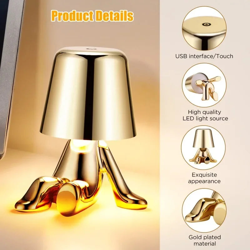 Golden Man LED Table Lamp With USB Rechargeable Lighting