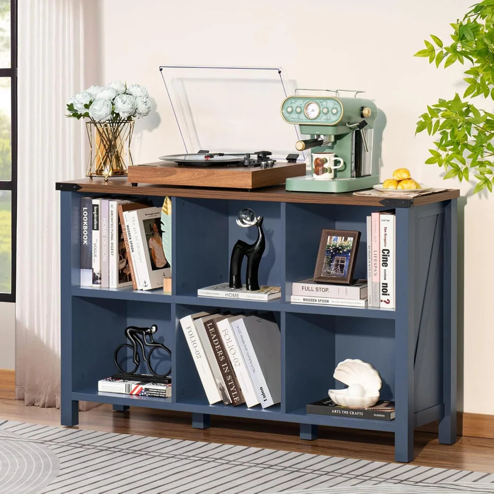 6 Cube Farmhouse Wood Low Storage Organizer Bookcase