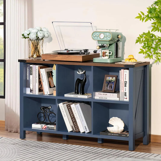6 Cube Farmhouse Wood Low Storage Organizer Bookcase