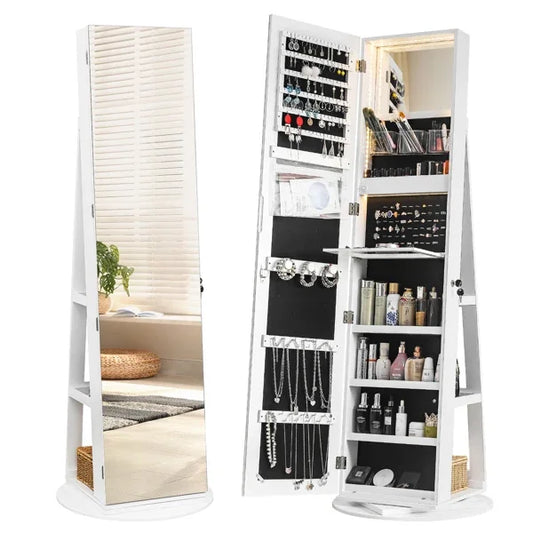 Jewelry Armoire With Mirror Lockable Organizer Shelves