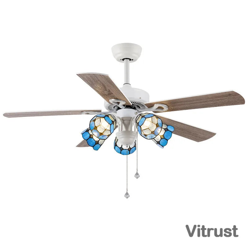 VITRUST Scandinavian Style Ceiling Fan Lamp With Tiffany Glass Shade