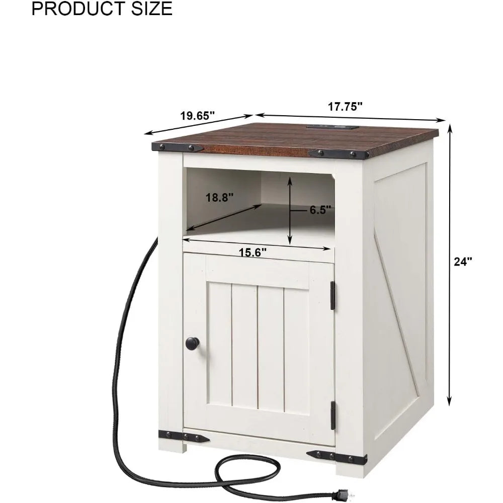 Color Farmhouse Nightstand With Barn Door Charging Station
