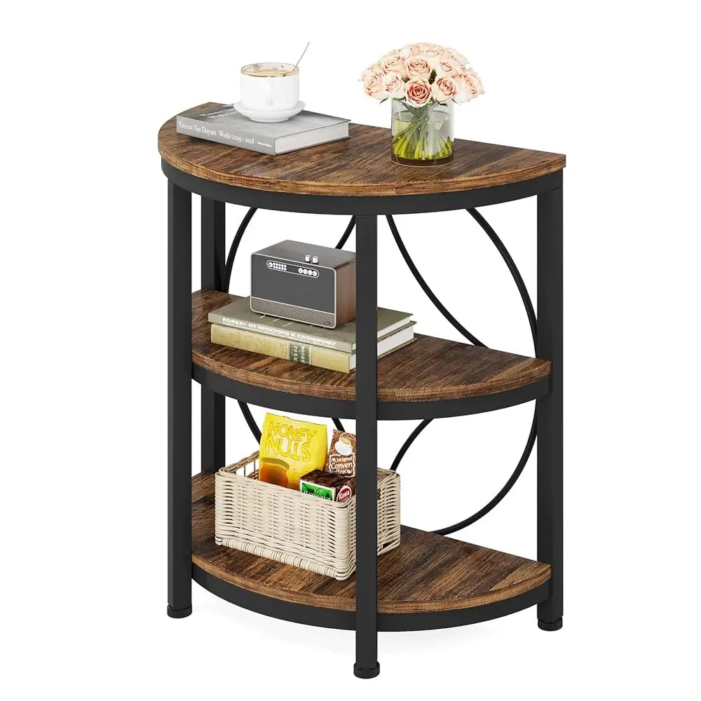 ZUIDID Half Round End Table Three Tier Narrow Metal Frame