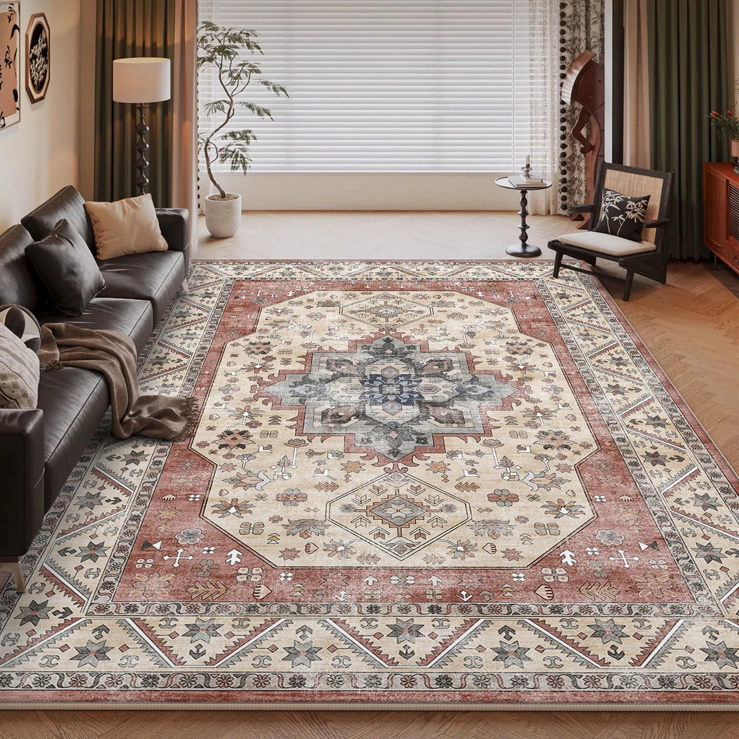 NONEDesign Vintage Persian Style Living Room Machine Washable Rug