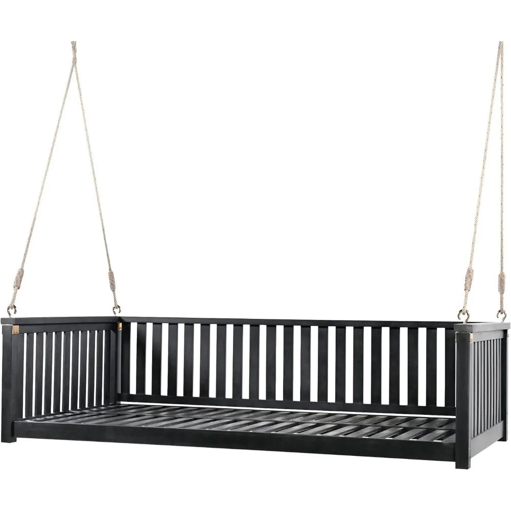 Acacia Wood Porch Swing With Hemp Rope Garden Swing