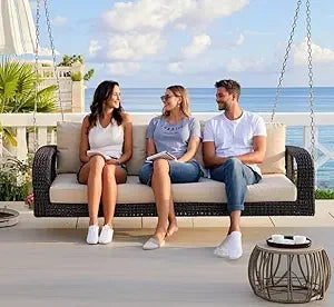 Acacia Wood Porch Swing With Hemp Rope Garden Swing