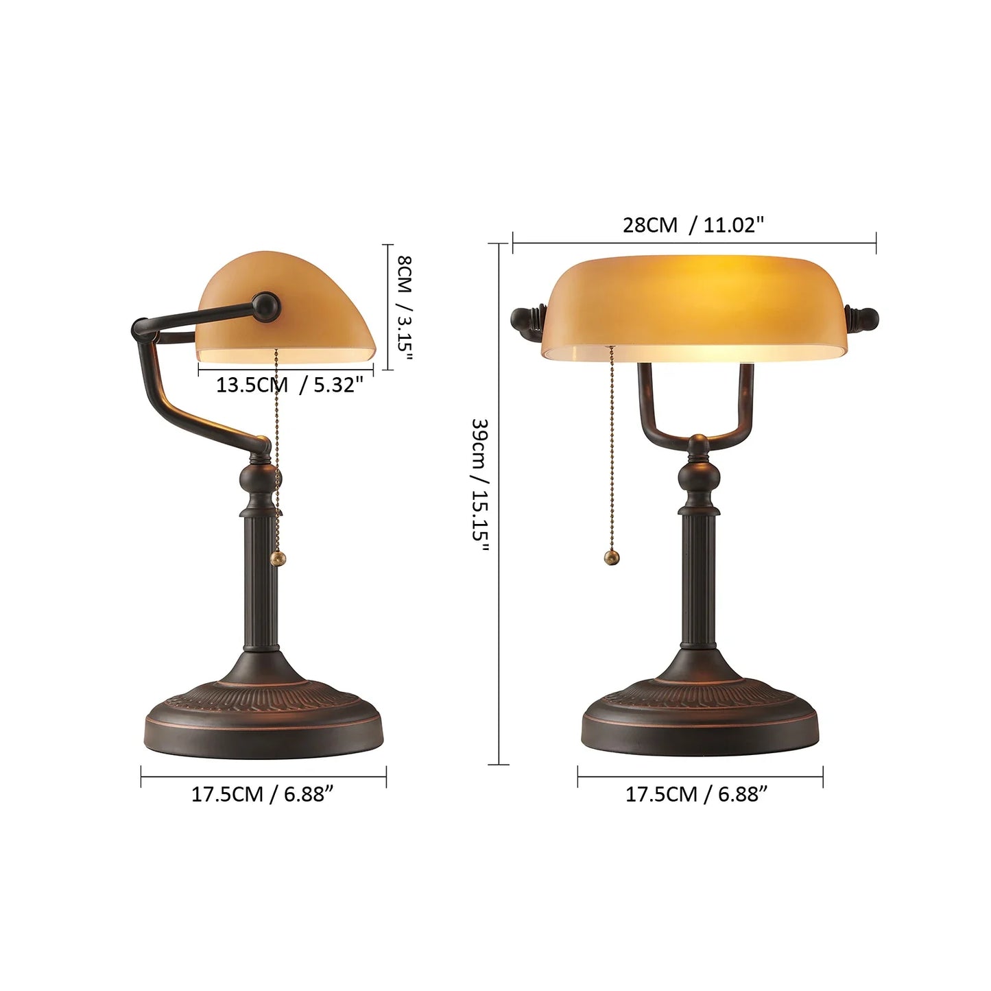 Newrays Glass Banker’s Desk Lamp with Zipper Switch