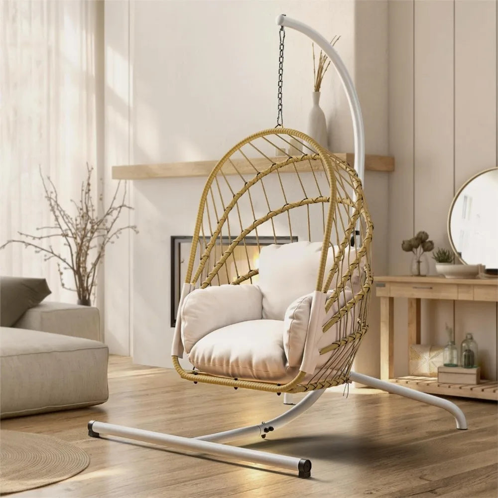 DAFIFY Hanging Egg Chair With Stand Rattan Wicker Swing