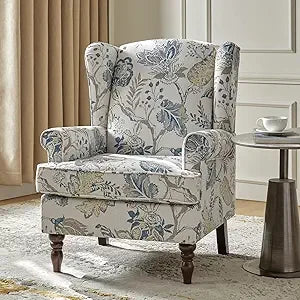 DAFIFY Wingback Accent Chair With Retro Wooden Legs Armchair