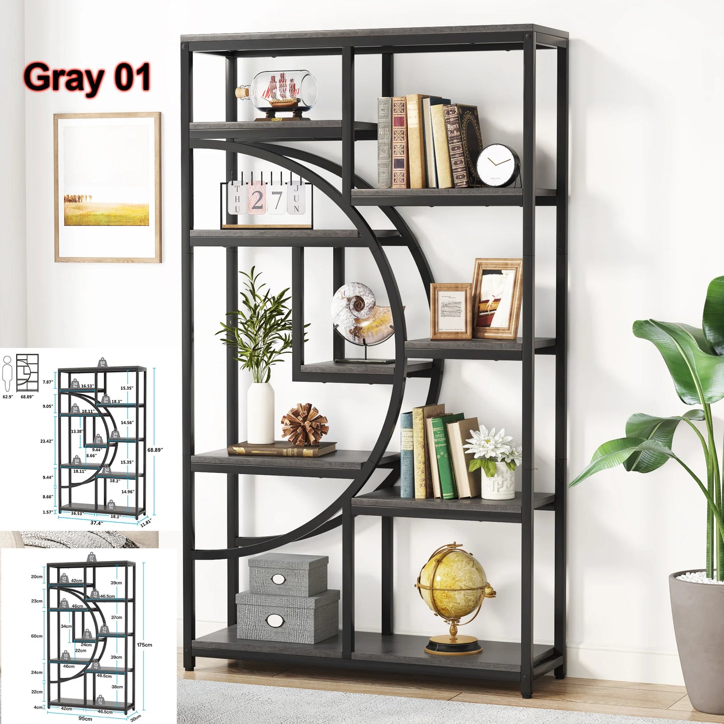 Tribesigns Industrial 5-Tier Etagere Bookcase Freestanding Tall Bookshelf