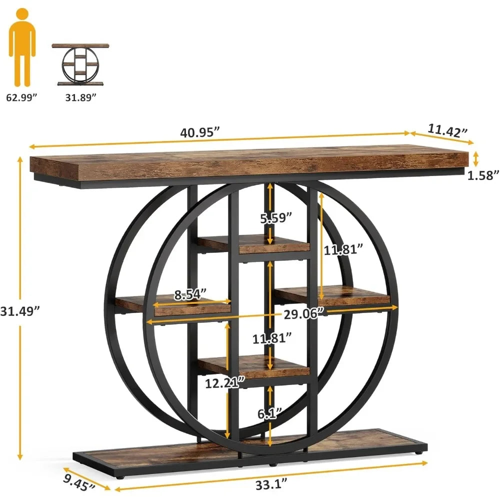Hign Concerned Industrial Console Table With Circle Shelves