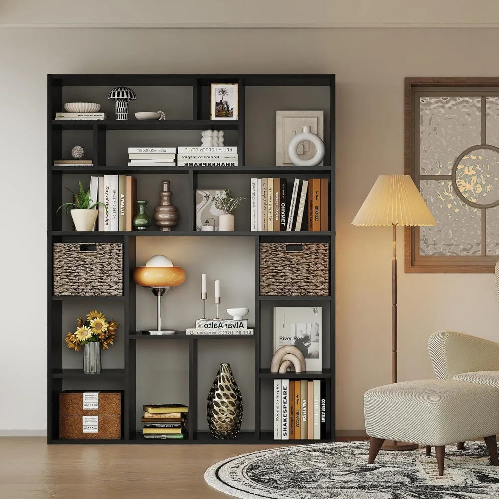 Boshiro Six Tier Open Bookcase With Sixteen Irregular Cubes