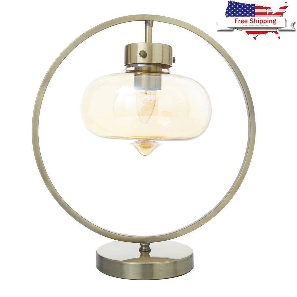Circular Metal Accent Lamp With Clear Glass Shade Modern
