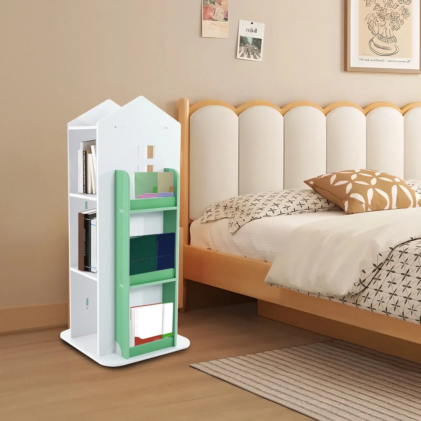 Rotating Freestanding Bookshelf Storage Display Rack Guard