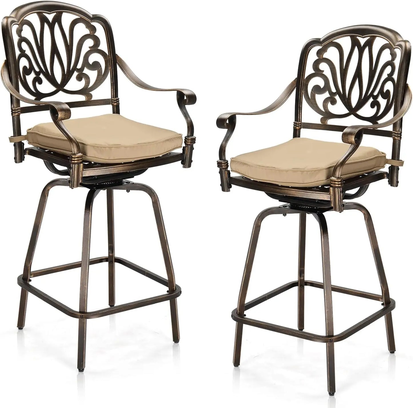 ANGDUO Cast Aluminum Outdoor Swivel Bar Stools 360 Degree Rotation