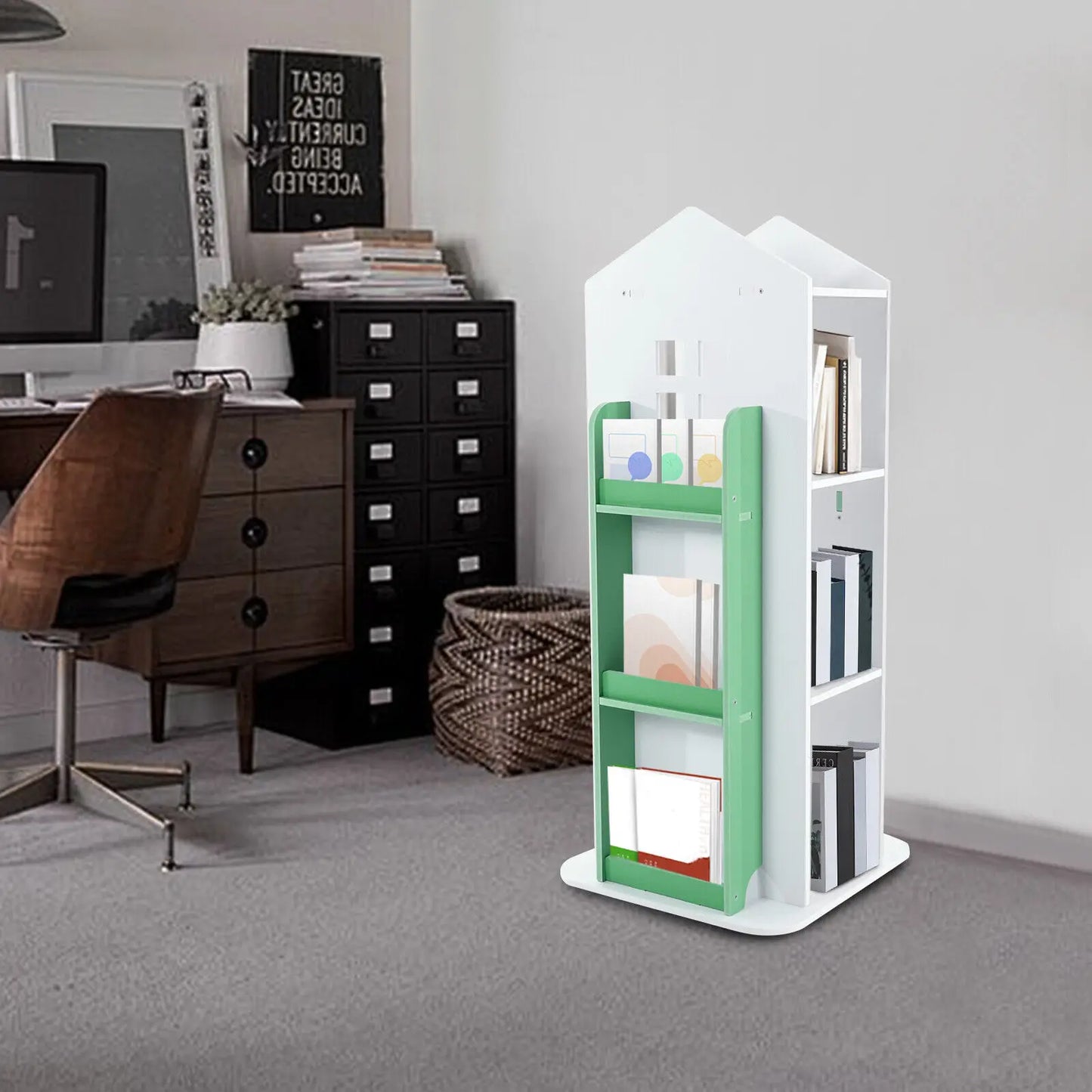 Rotating Freestanding Bookshelf Storage Display Rack Guard