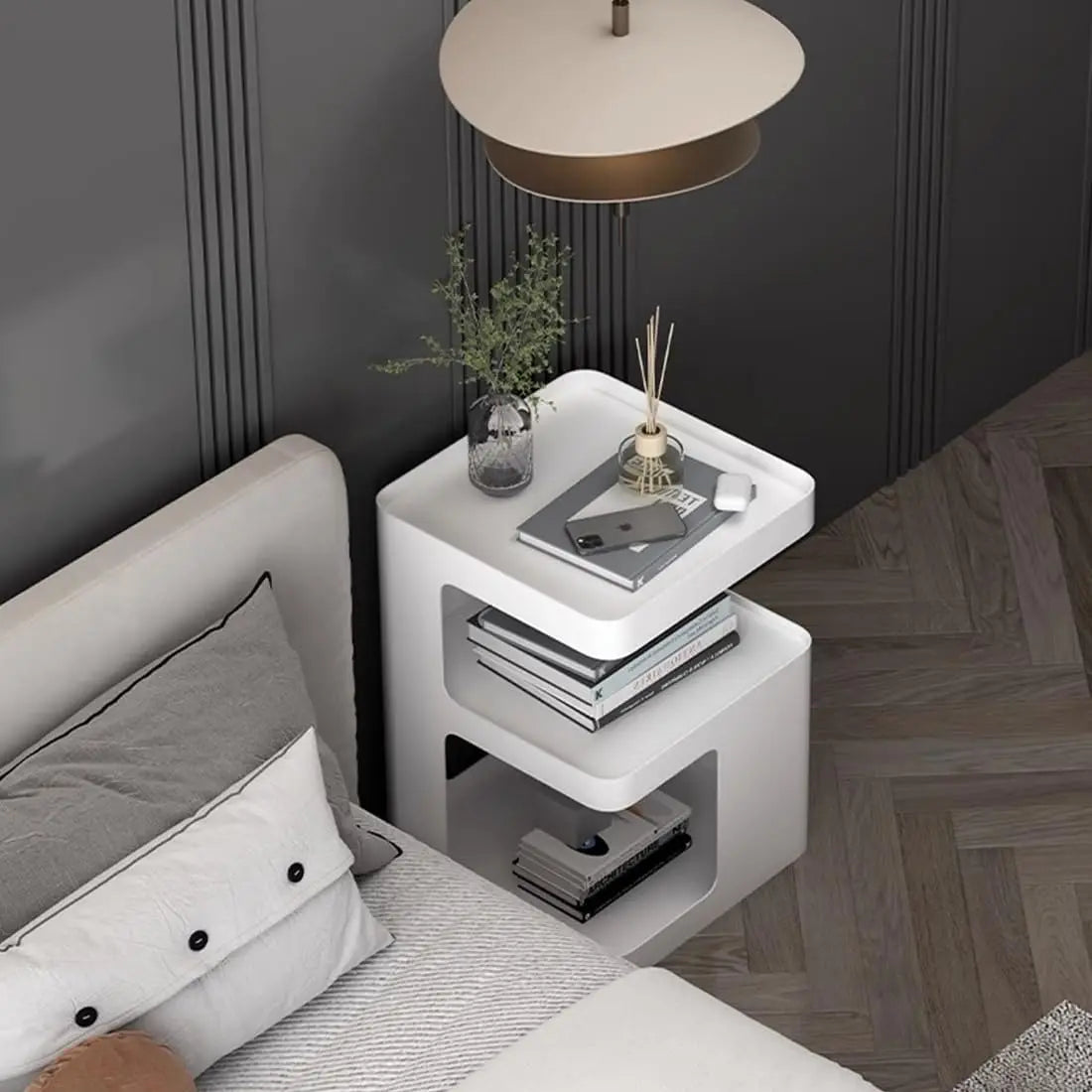 General Use Side Table Modern 3 Tier Glass Nightstand