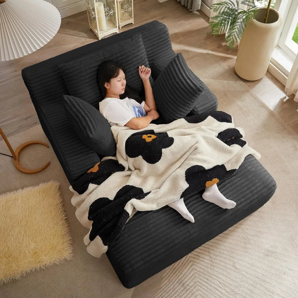 Oversized Corduroy Chaise Lounge Sleeper Sofa With Pillows