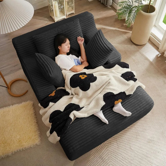 Oversized Corduroy Chaise Lounge Sleeper Sofa With Pillows