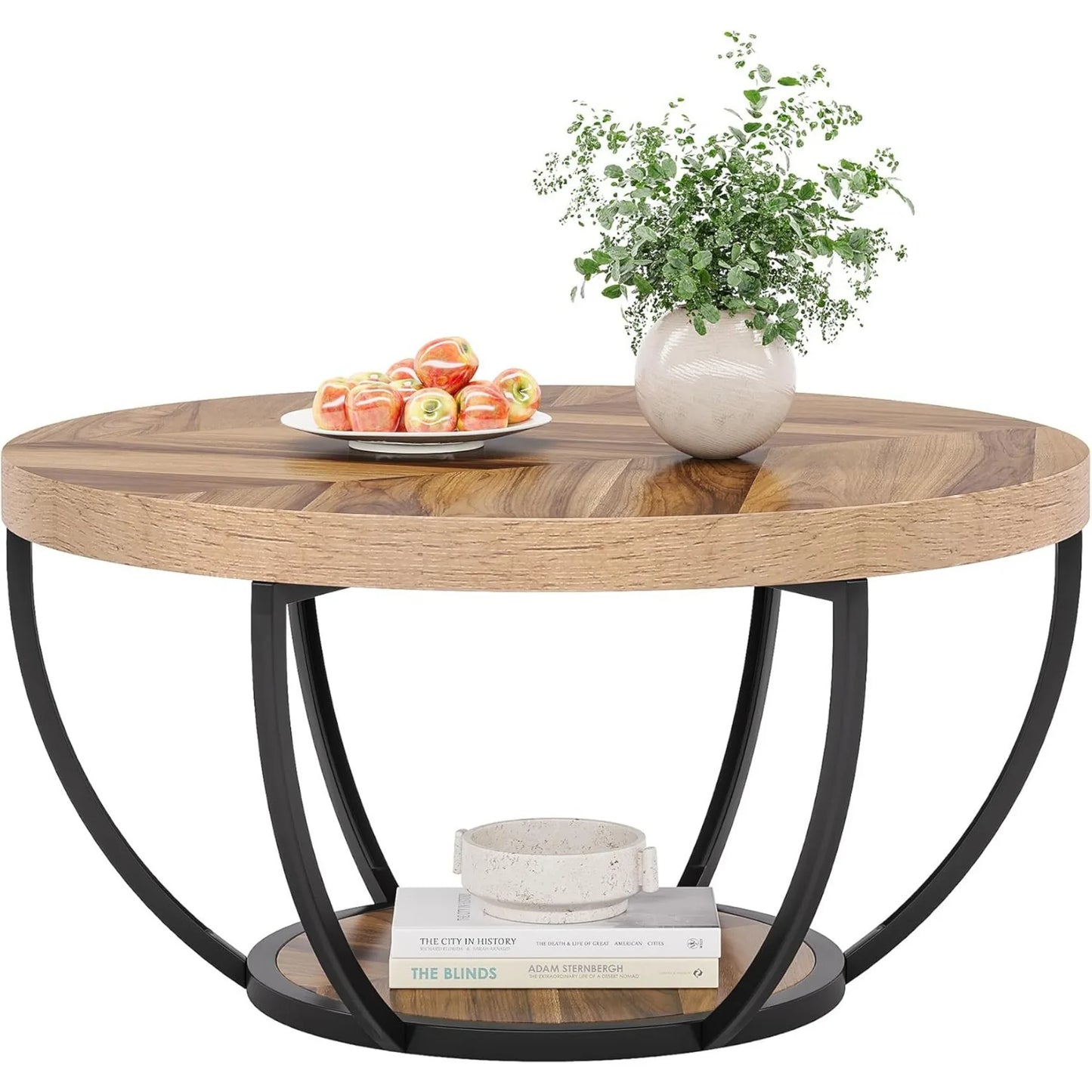 Hign-concerned Faux White Marble Two-Tier Coffee Table With Metal Legs