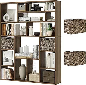 Boshiro Six Tier Open Bookcase With Sixteen Irregular Cubes