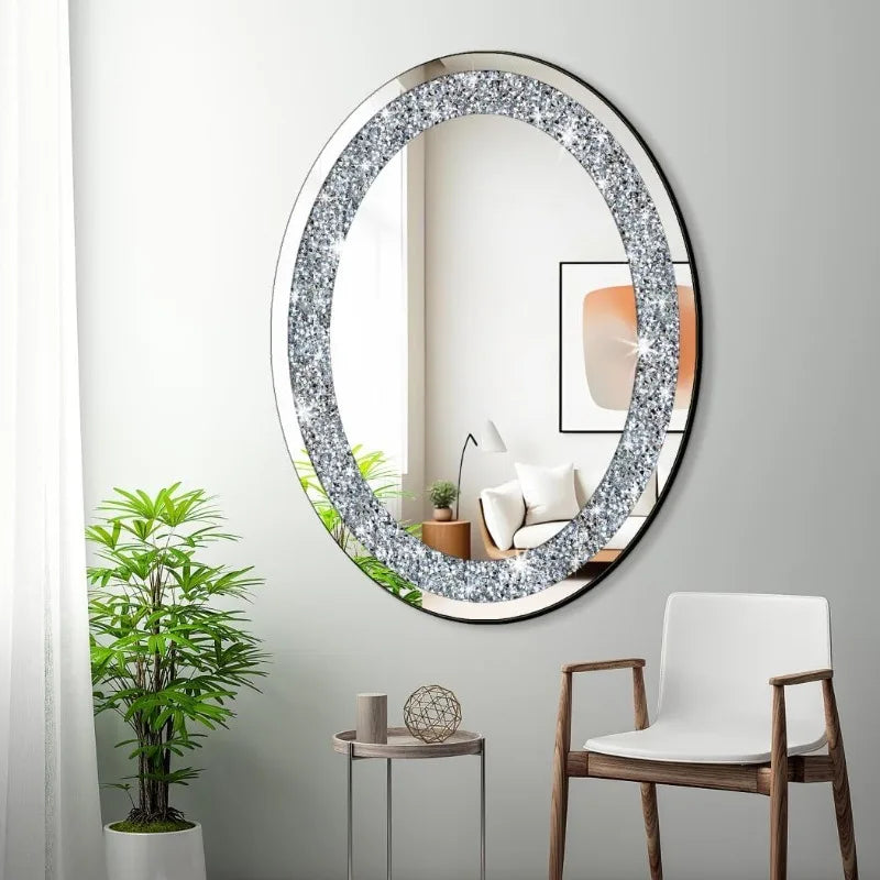 Crystal Crushed Diamond Oval Frameless Wall Mirror