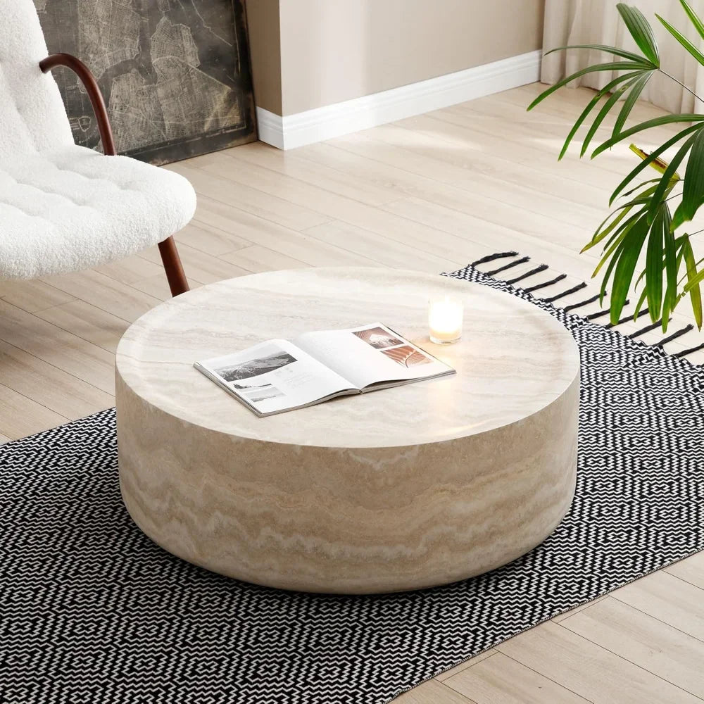 HUANZHUANG Faux Mars Pattern Round Coffee Table Living Room