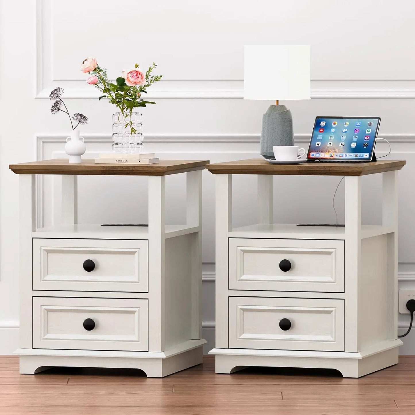 HUANZHUANG End Tables Set 2 With Drawers And Fast Charge