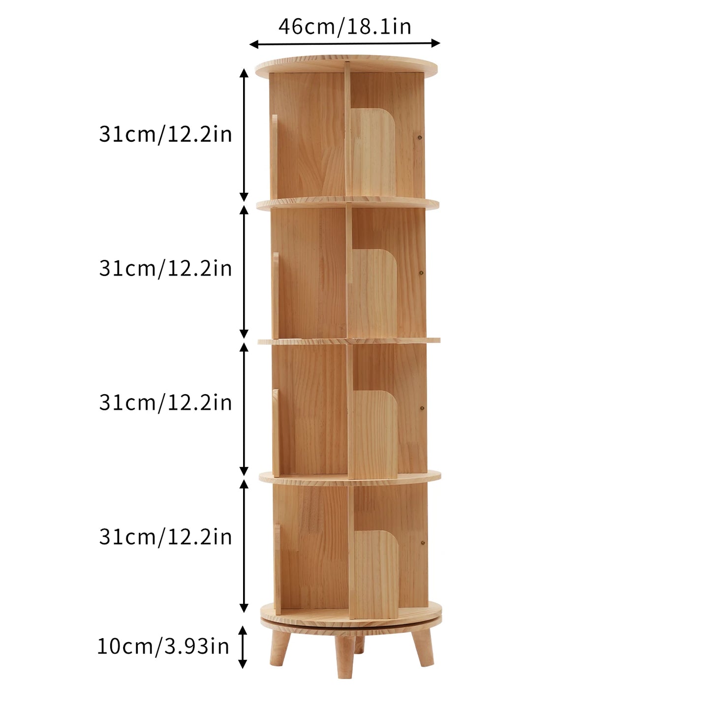 Finishes Rotatable Wooden Bookcase 1 To 6 Tiers Floor Stand