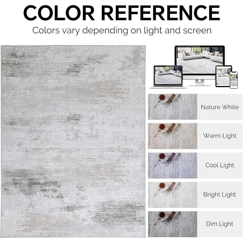 Boho Style Wool Area Rug with Non Slip Backing