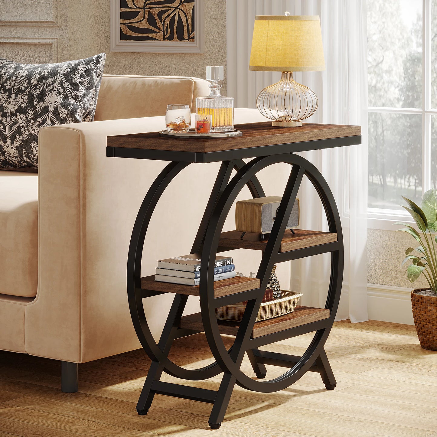 Tribesigns End Table Three Tier With Geometric Metal Frame