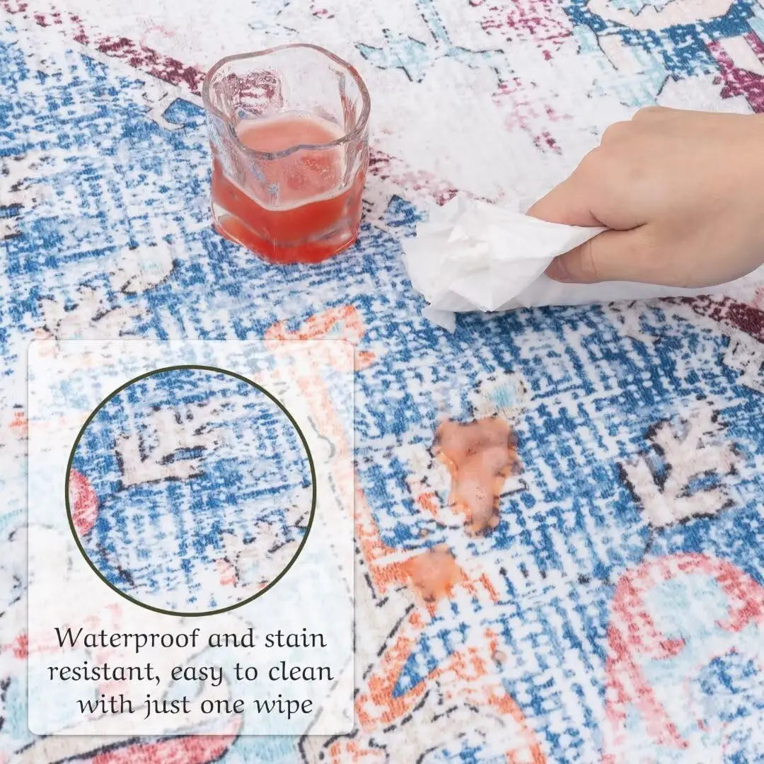 Hign-concerned Stain-Resistant Washable Area Rug Non-Slip Floral Living Room